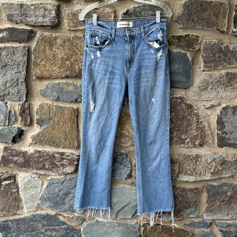 Reformation Distressed Straight Crop Jeans Women’s Size 27 Light Wash Raw Hem